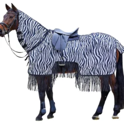 Ausreitdecke Zebra mit Fransen, Fliegendecke mit Halsteil