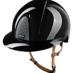 Reithelm Smart NOVA Metal Polish Silver Star mit Polo-Schirm mit Beigen Kinnriemen