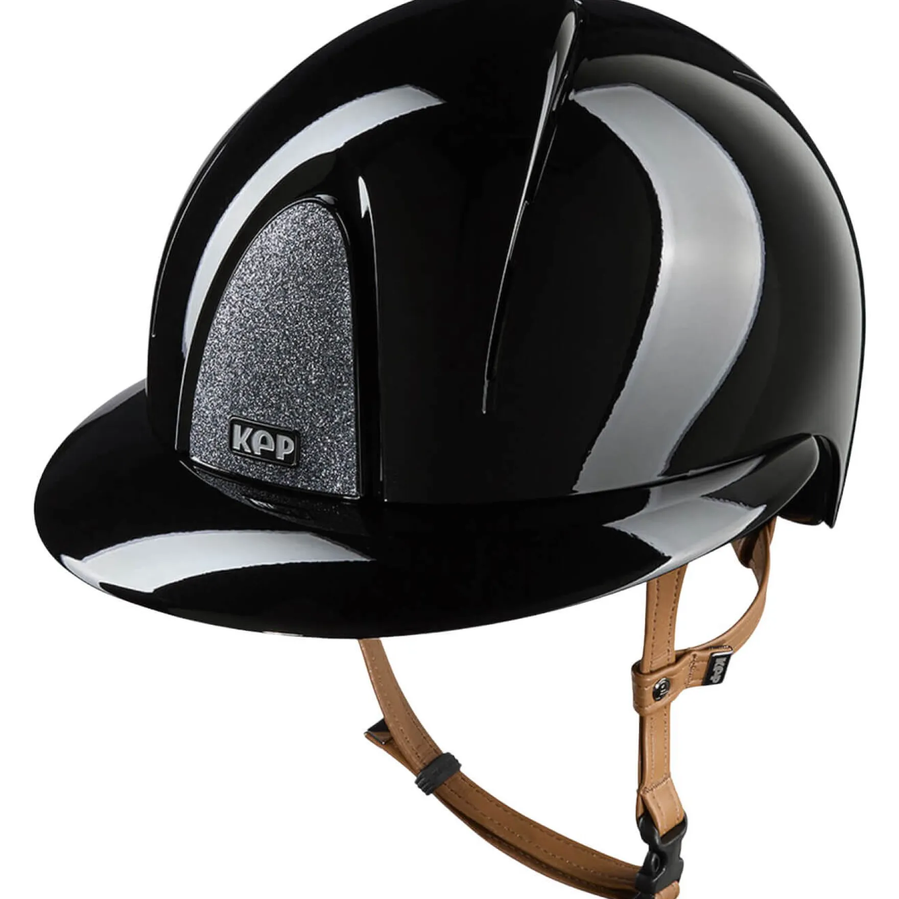 Reithelm Smart NOVA Metal Polish Silver Star mit Polo-Schirm mit Beigen Kinnriemen