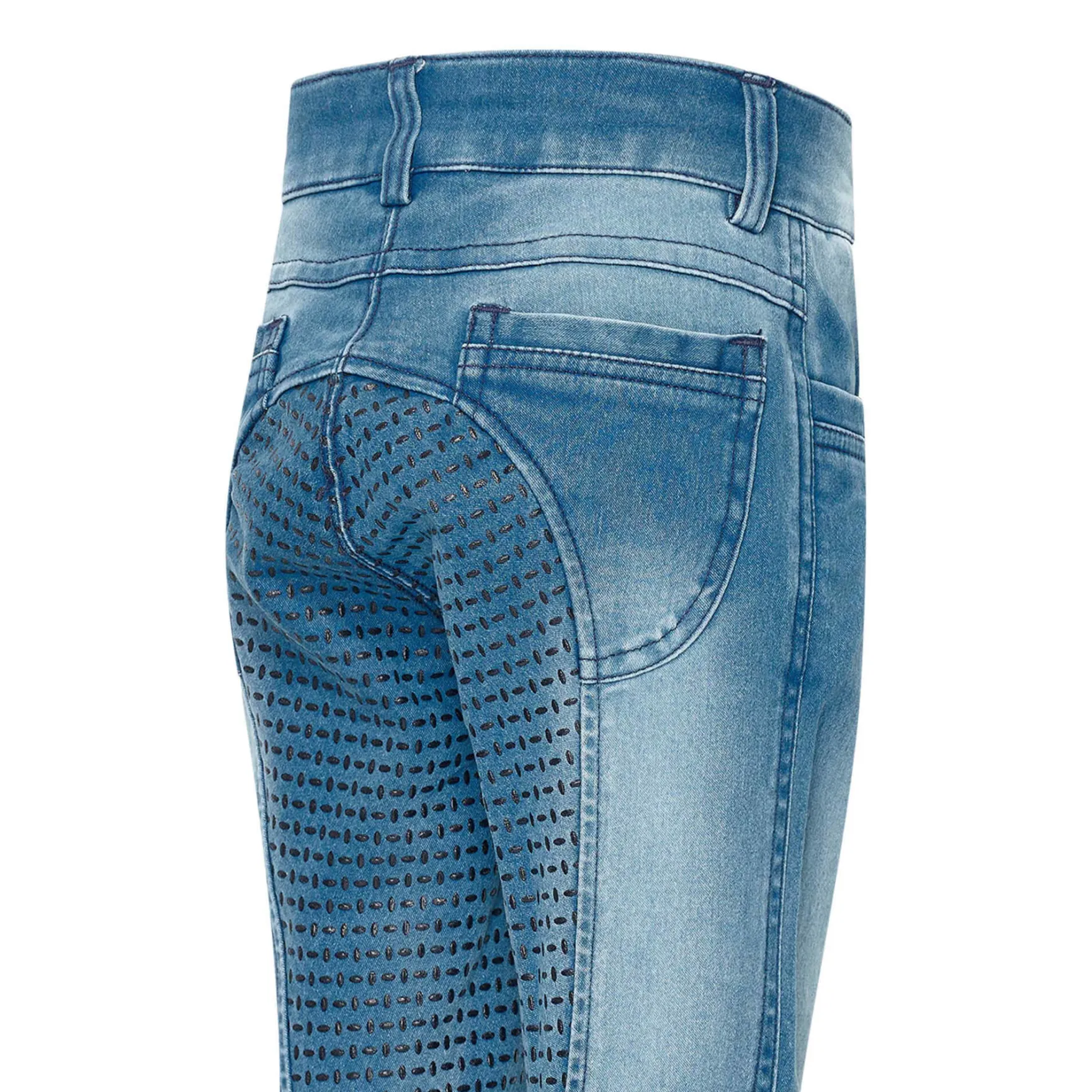 Reithose Kinder IRHDonny HW25, Vollbesatz, Jeansreithose