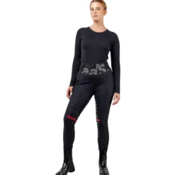 Reitleggings Damen Reggings R1 High Waist Winter, Kniebesatz, Knee-Grip