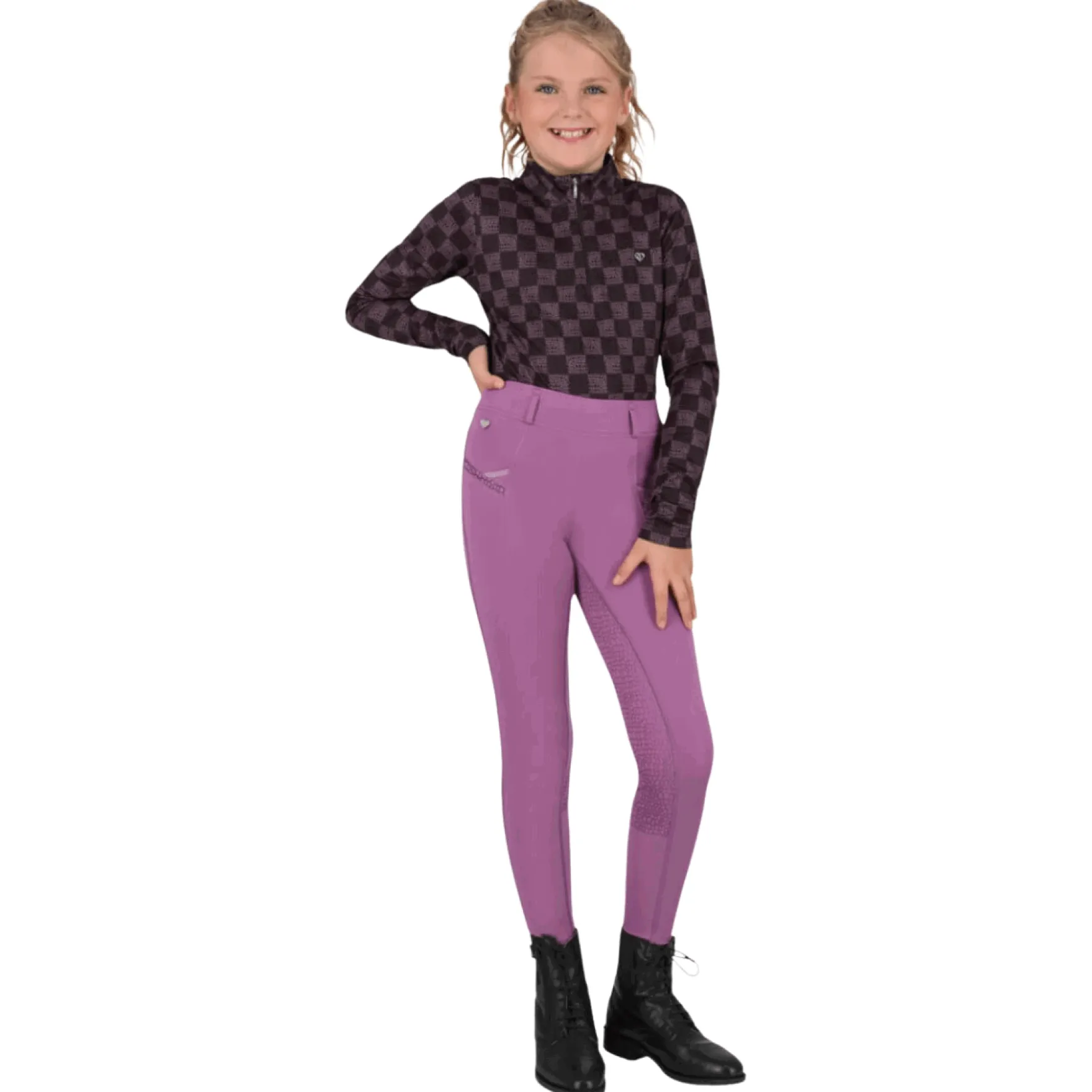 Reitleggings Kinder Lize Junior HW25, Vollbesatz, Full-Grip, High Waist
