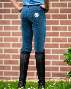 Reitleggings Mädchen Rosalynn Junior Denim FS26, Vollbesatz, Full-Grip