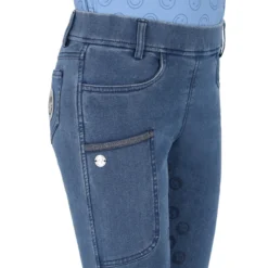 Reitleggings Mädchen Rosalynn Junior Denim FS26, Vollbesatz, Full-Grip