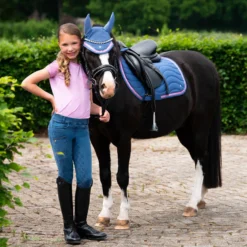Reitleggings Mädchen Rosalynn Junior Denim FS26, Vollbesatz, Full-Grip