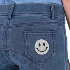 Reitleggings Mädchen Rosalynn Junior Denim FS26, Vollbesatz, Full-Grip
