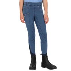 Reitleggings Mädchen Rosalynn Junior Denim FS26, Vollbesatz, Full-Grip