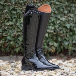 Reitstiefel Damen Lamira, Lederreitstiefel, Lack, Schwarz