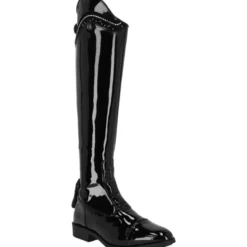 Reitstiefel Damen Lamira, Lederreitstiefel, Lack, Schwarz