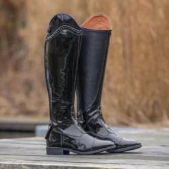 Reitstiefel Damen Lamira, Lederreitstiefel, Lack, Schwarz