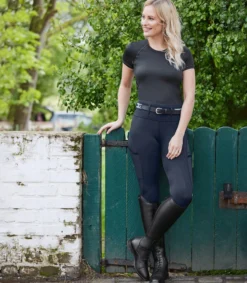 Reitstiefel Damen Portland, mit Schnürung, Schwarz